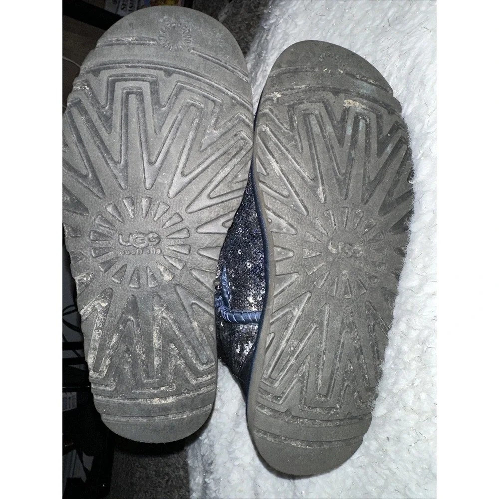 UGG WOMENS BLUE SILVER SEQUINS BLING BOOTS RARE HTF SIZE 5